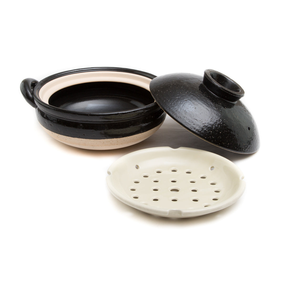 Mushi Nabe - Donabe Steamer - Large, Black-Clay Hot Pot-Nagatani-en-JINEN