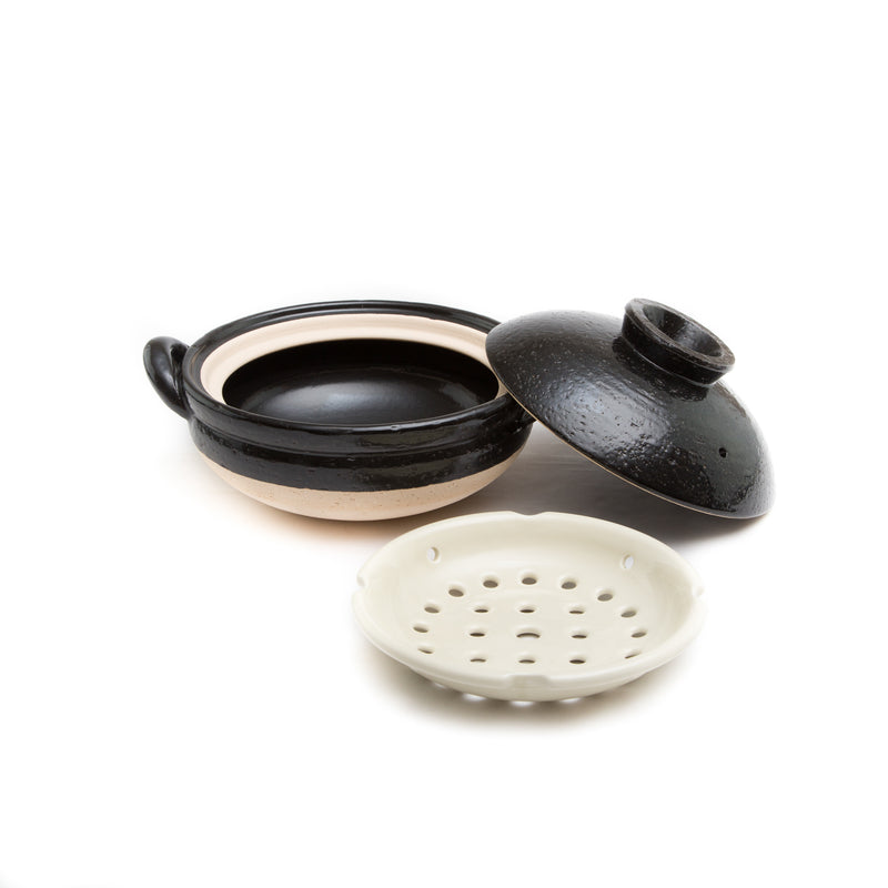 Mushi Nabe - Donabe Steamer - Medium, Black-Clay Hot Pot-Nagatani-en-JINEN