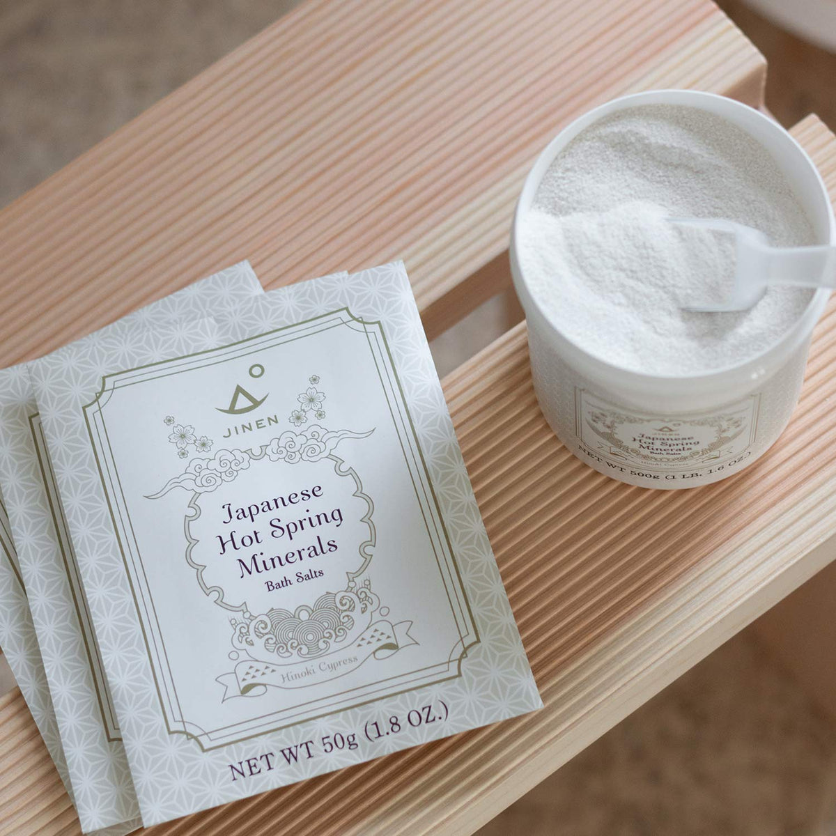 Japanese Hot Spring Minerals Bath Salts, Hinoki - 50g, 3 Pack